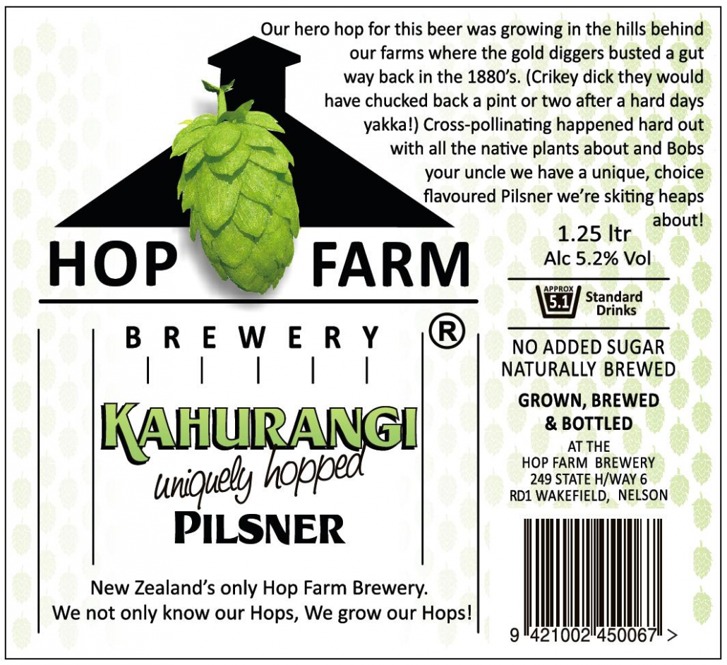 Craft Beer Kahurangi PILSNER Hop Farm Brewery Nelson